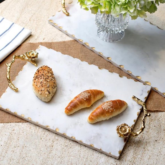 HOME ABOUT - Square Marble Tray/Flower Handles - HEAVY pc - Picture 6 of 6